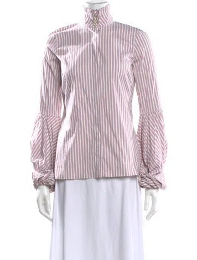 Pre-owned Caroline Constas Striped Long Sleeve Blouse In Pink
