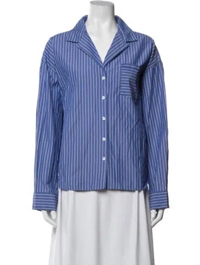 Pre-owned Caroline Constas Striped Long Sleeve Button-up Top In Blue