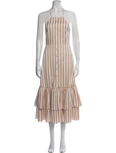 Pre-owned Caroline Constas Striped Midi Length Dress In Neutrals