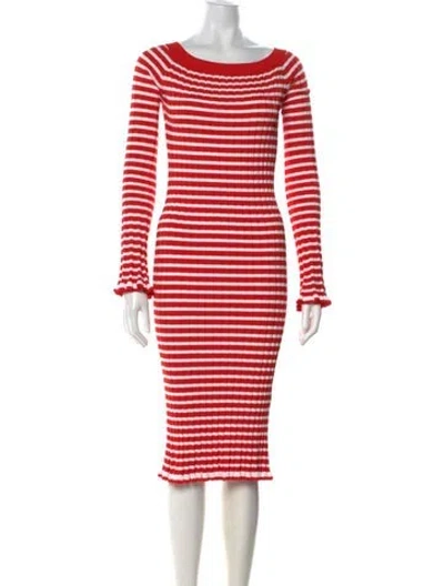 Pre-owned Caroline Constas Striped Midi Length Dress In Red/white
