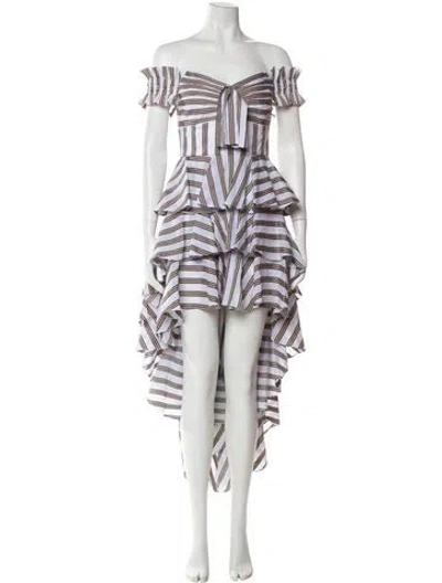 Pre-owned Caroline Constas Striped Midi Length Dress In White