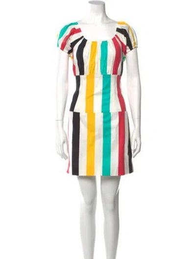 Pre-owned Caroline Constas Striped Mini Dress In White