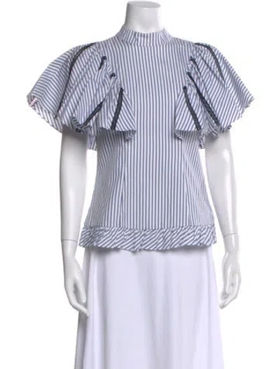 Pre-owned Caroline Constas Striped Mock Neck Blouse In Blue