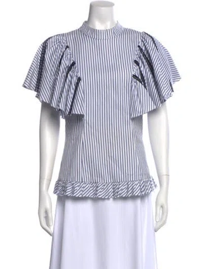 Pre-owned Caroline Constas Striped Mock Neck Blouse In Multi