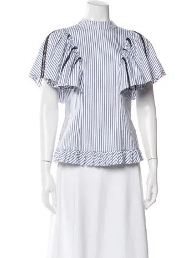 Pre-owned Caroline Constas Striped Mock Neck Blouse In Multi