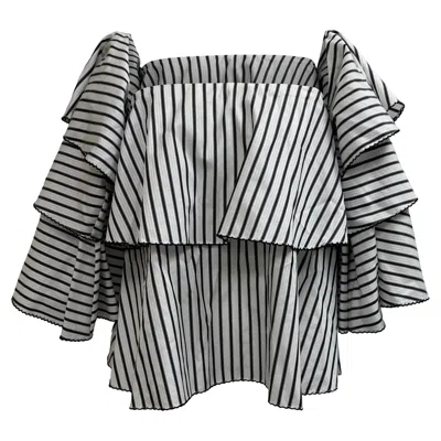 Pre-owned Caroline Constas Striped Off-shoulder Blouse In Black And White Cotton In Gray