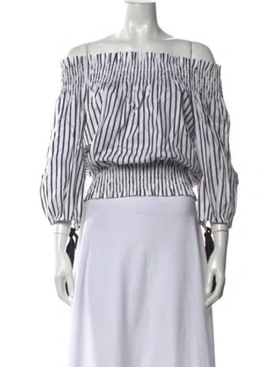 Pre-owned Caroline Constas Striped Off-the-shoulder Blouse In Black