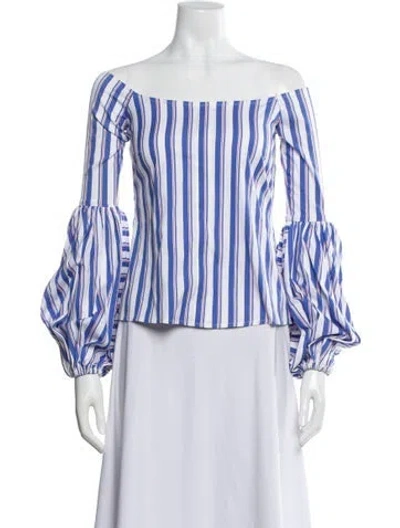 Pre-owned Caroline Constas Striped Off-the-shoulder Blouse In Blue