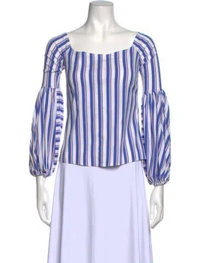 Pre-owned Caroline Constas Striped Off-the-shoulder Blouse In Blue