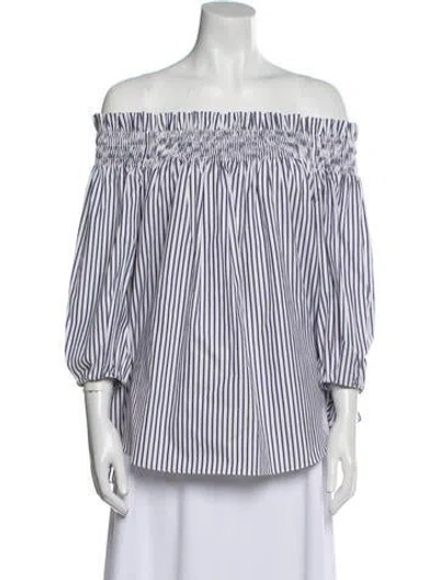 Pre-owned Caroline Constas Striped Off-the-shoulder Blouse In Blue