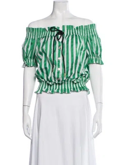 Pre-owned Caroline Constas Striped Off-the-shoulder Blouse In Blue