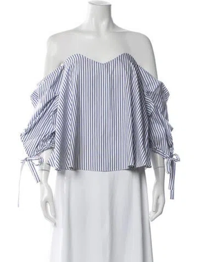 Pre-owned Caroline Constas Striped Off-the-shoulder Blouse In Blue