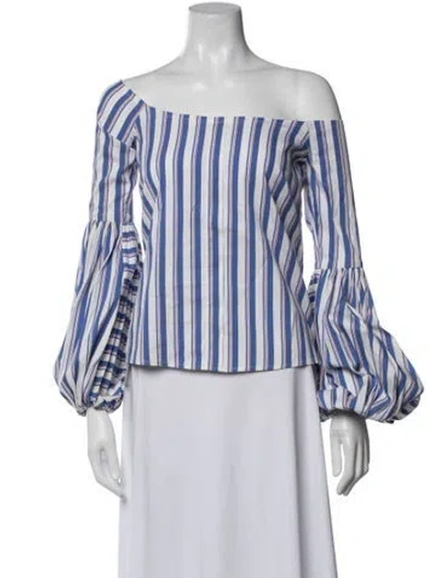 Pre-owned Caroline Constas Striped Off-the-shoulder Blouse In Blue
