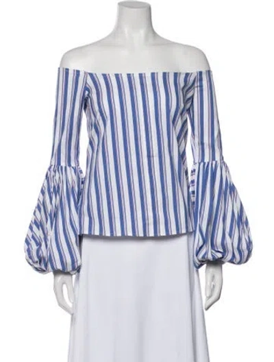 Pre-owned Caroline Constas Striped Off-the-shoulder Blouse In Blue