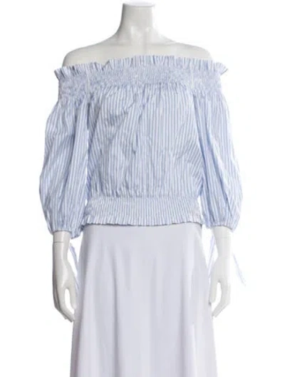 Pre-owned Caroline Constas Striped Off-the-shoulder Blouse In Blue