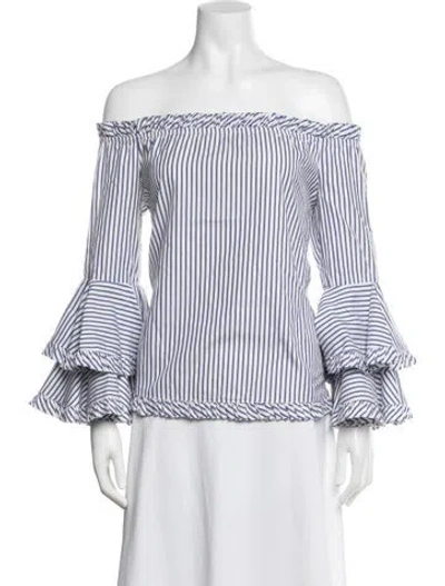 Pre-owned Caroline Constas Striped Off-the-shoulder Blouse In Blue