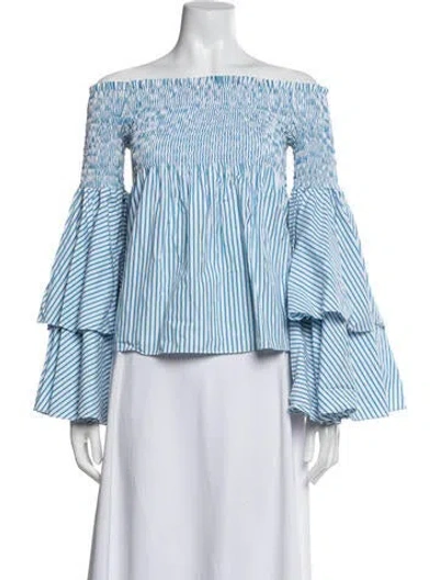Pre-owned Caroline Constas Striped Off-the-shoulder Blouse In Blue