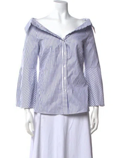 Pre-owned Caroline Constas Striped Off-the-shoulder Blouse In Blue/white
