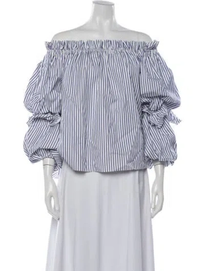 Pre-owned Caroline Constas Striped Off-the-shoulder Blouse In Blue/white