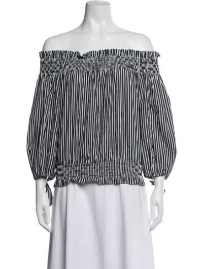 Pre-owned Caroline Constas Striped Off-the-shoulder Blouse In Blue/white