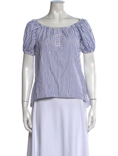 Pre-owned Caroline Constas Striped Off-the-shoulder Blouse In Blue/white