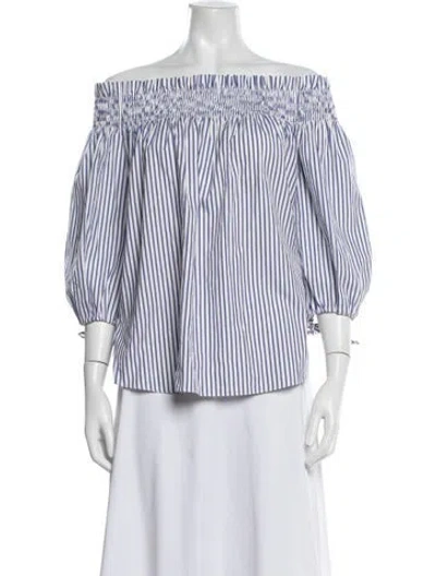 Pre-owned Caroline Constas Striped Off-the-shoulder Blouse In Blue/white