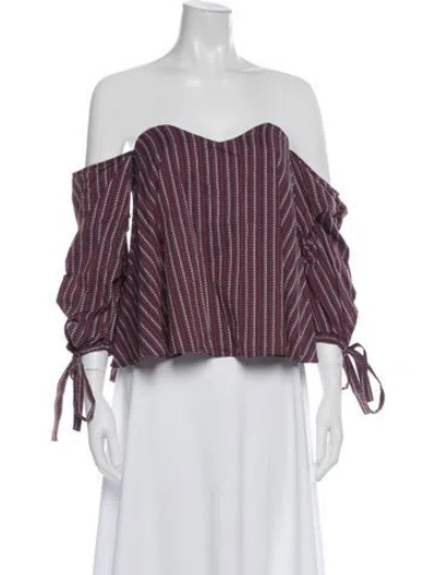 Pre-owned Caroline Constas Striped Off-the-shoulder Blouse In Burgundy