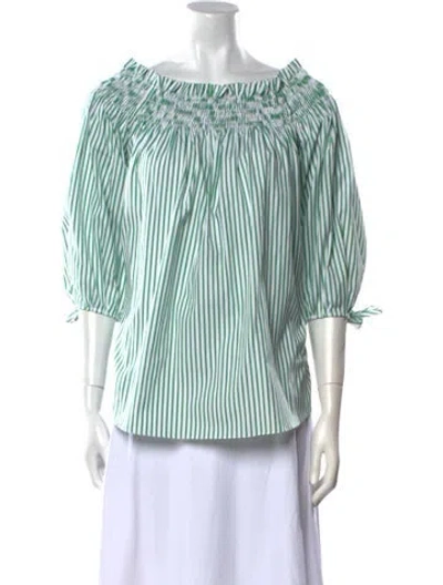 Pre-owned Caroline Constas Striped Off-the-shoulder Blouse In Green