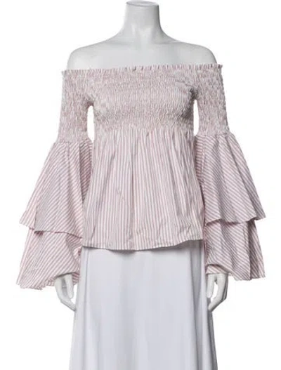 Pre-owned Caroline Constas Striped Off-the-shoulder Blouse In Neutrals