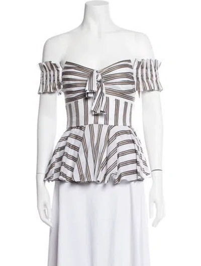 Pre-owned Caroline Constas Striped Off-the-shoulder Blouse In Neutrals