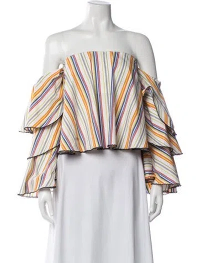 Pre-owned Caroline Constas Striped Off-the-shoulder Blouse In Orange