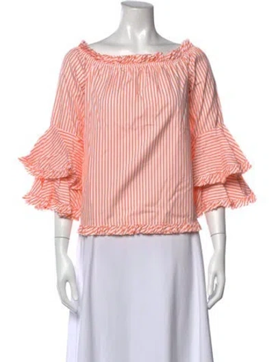 Pre-owned Caroline Constas Striped Off-the-shoulder Blouse In Orange