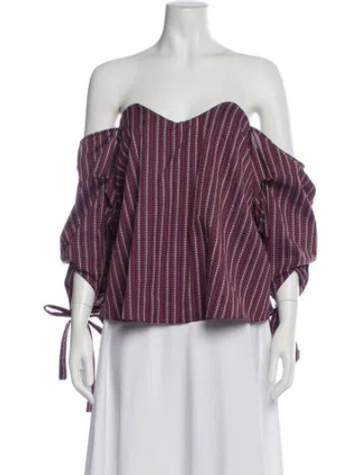 Pre-owned Caroline Constas Striped Off-the-shoulder Blouse In Purple