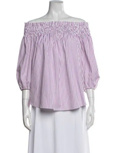 Pre-owned Caroline Constas Striped Off-the-shoulder Blouse In Purple/white