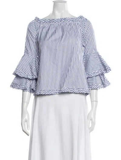 Pre-owned Caroline Constas Striped Off-the-shoulder Blouse W/ Tags In Blue