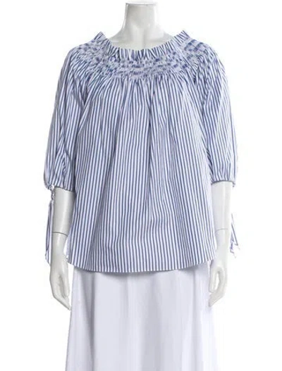 Pre-owned Caroline Constas Striped Off-the-shoulder Blouse In White