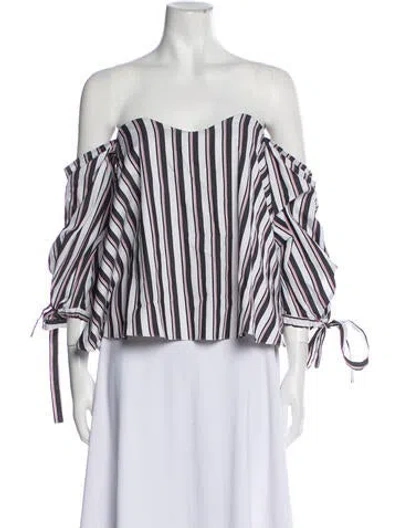 Pre-owned Caroline Constas Striped Off-the-shoulder Blouse In White