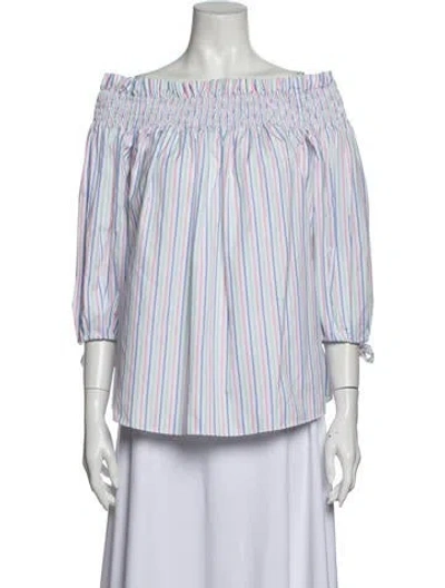 Pre-owned Caroline Constas Striped Off-the-shoulder Blouse In White