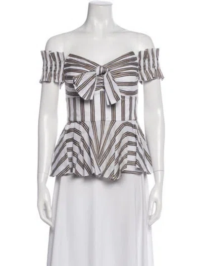 Pre-owned Caroline Constas Striped Off-the-shoulder Blouse In White