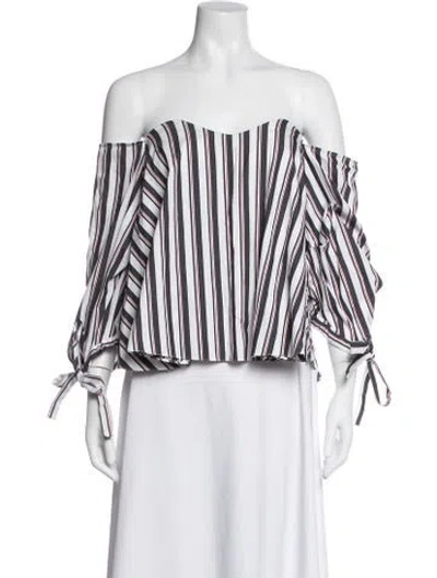 Pre-owned Caroline Constas Striped Off-the-shoulder Blouse In White