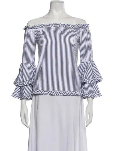 Pre-owned Caroline Constas Striped Off-the-shoulder Blouse In White