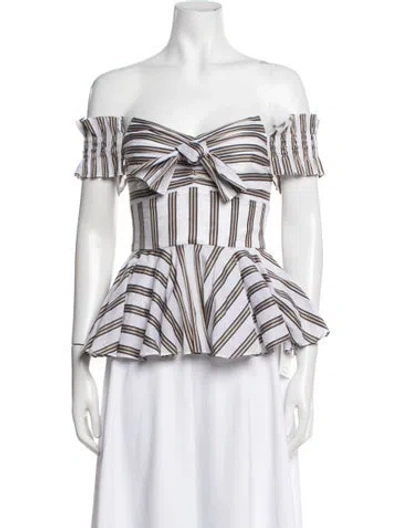 Pre-owned Caroline Constas Striped Off-the-shoulder Blouse In White