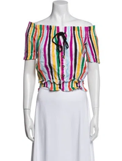 Pre-owned Caroline Constas Striped Off-the-shoulder Crop Top In Multi