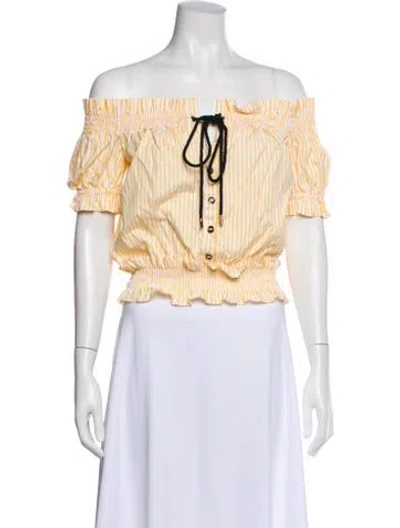 Pre-owned Caroline Constas Striped Off-the-shoulder Crop Top In Yellow