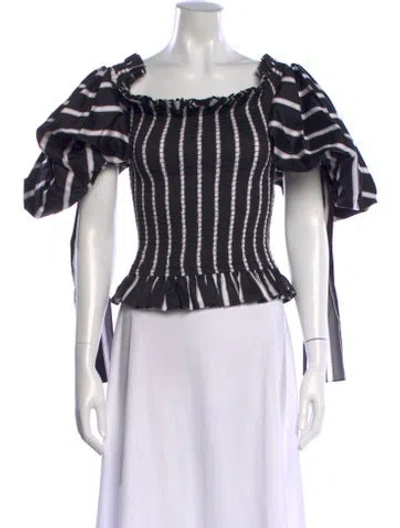 Pre-owned Caroline Constas Striped Off-the-shoulder Top In Black