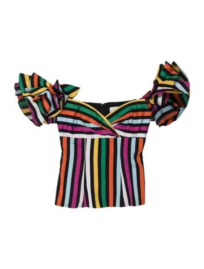 Pre-owned Caroline Constas Striped Off-the-shoulder Top In Black