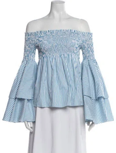 Pre-owned Caroline Constas Striped Off-the-shoulder Top In Blue