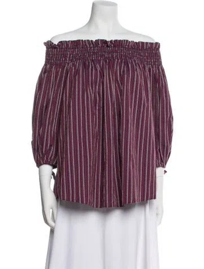 Pre-owned Caroline Constas Striped Off-the-shoulder Top In Burgundy