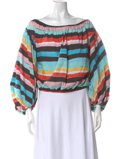 Pre-owned Caroline Constas Striped Off-the-shoulder Top In White