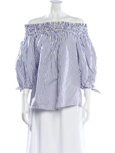 Pre-owned Caroline Constas Striped Off-the-shoulder Top In White